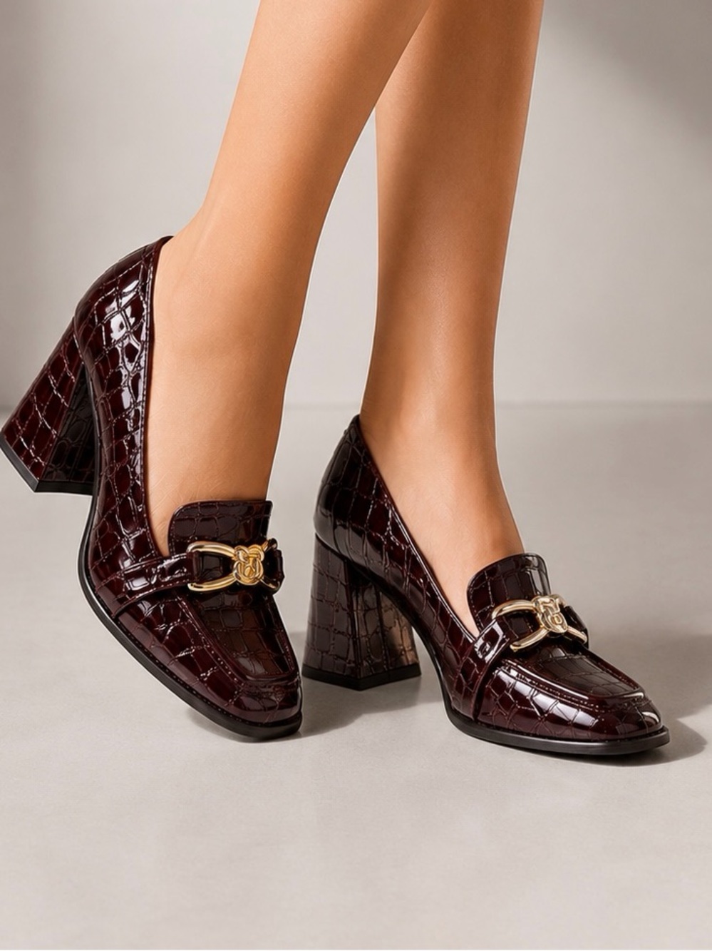 Antonio Melani Selah Croco Patent Leather Knot Ornament Block Heel Loafer Pump 8
